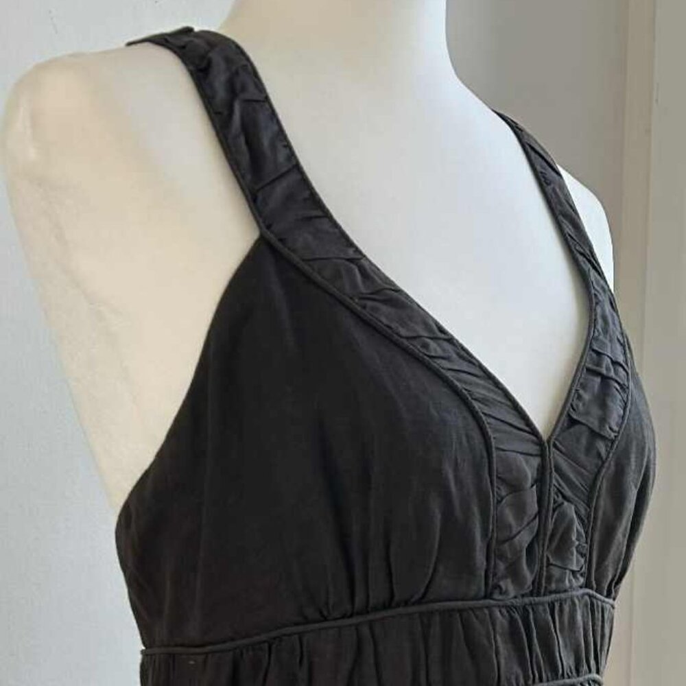 Banana Republic Espresso Linen Crossback Dress with Silk Pintuck Trim – US 10